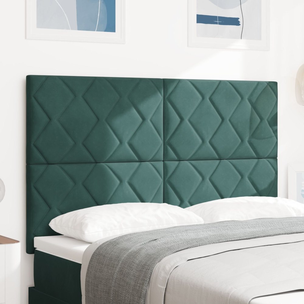 vidaXL Sänggavel Diamantblock Design Mörkgrön 140 cm Sammet