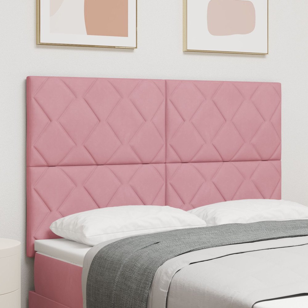 vidaXL Sänggavel med diamantblocksmönster Rosa 140 cm Sammet