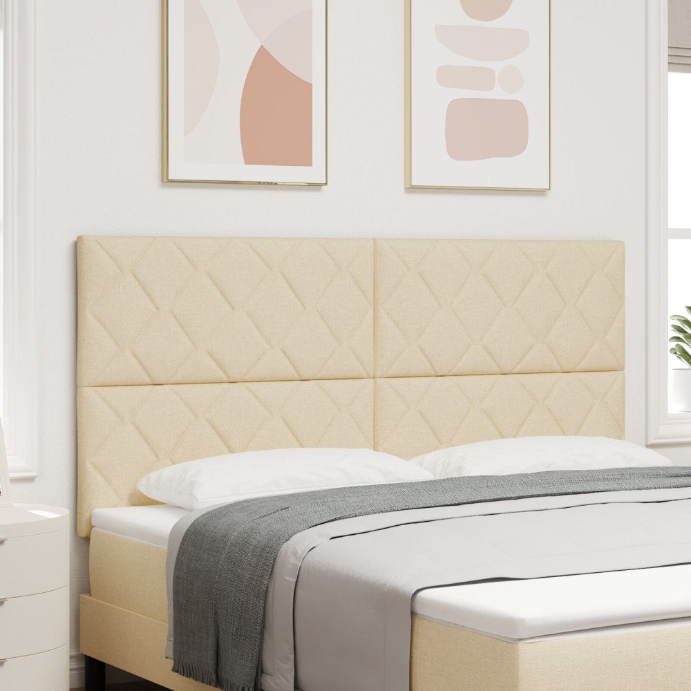 vidaXL Sänggavel Diamond Blocks Design Gräddvit 180 cm Tyg