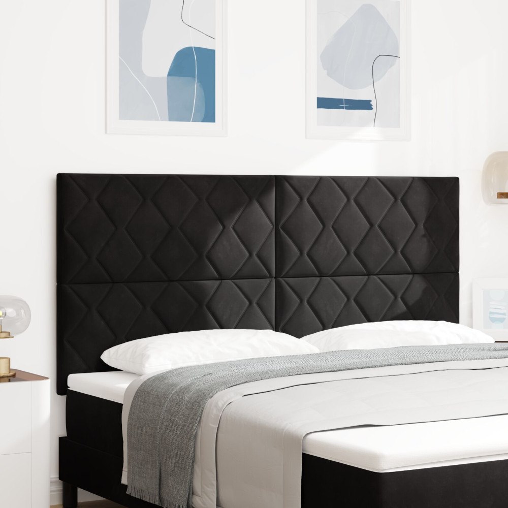 vidaXL Sänggavel Diamantblockdesign Svart 180 cm Sammet