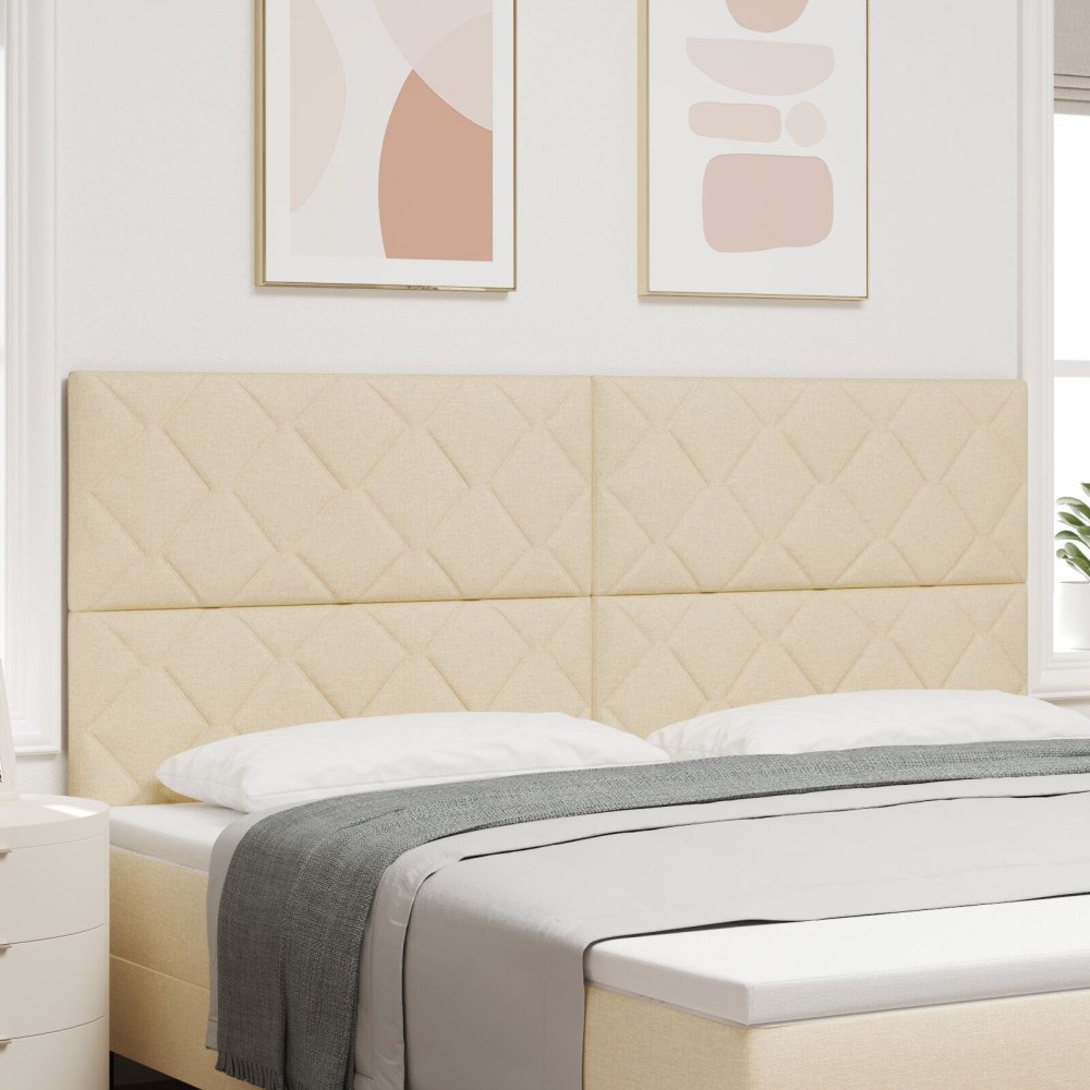 vidaXL Sänggavel med Diamantblock Design Gräddvit 200 cm Tyg