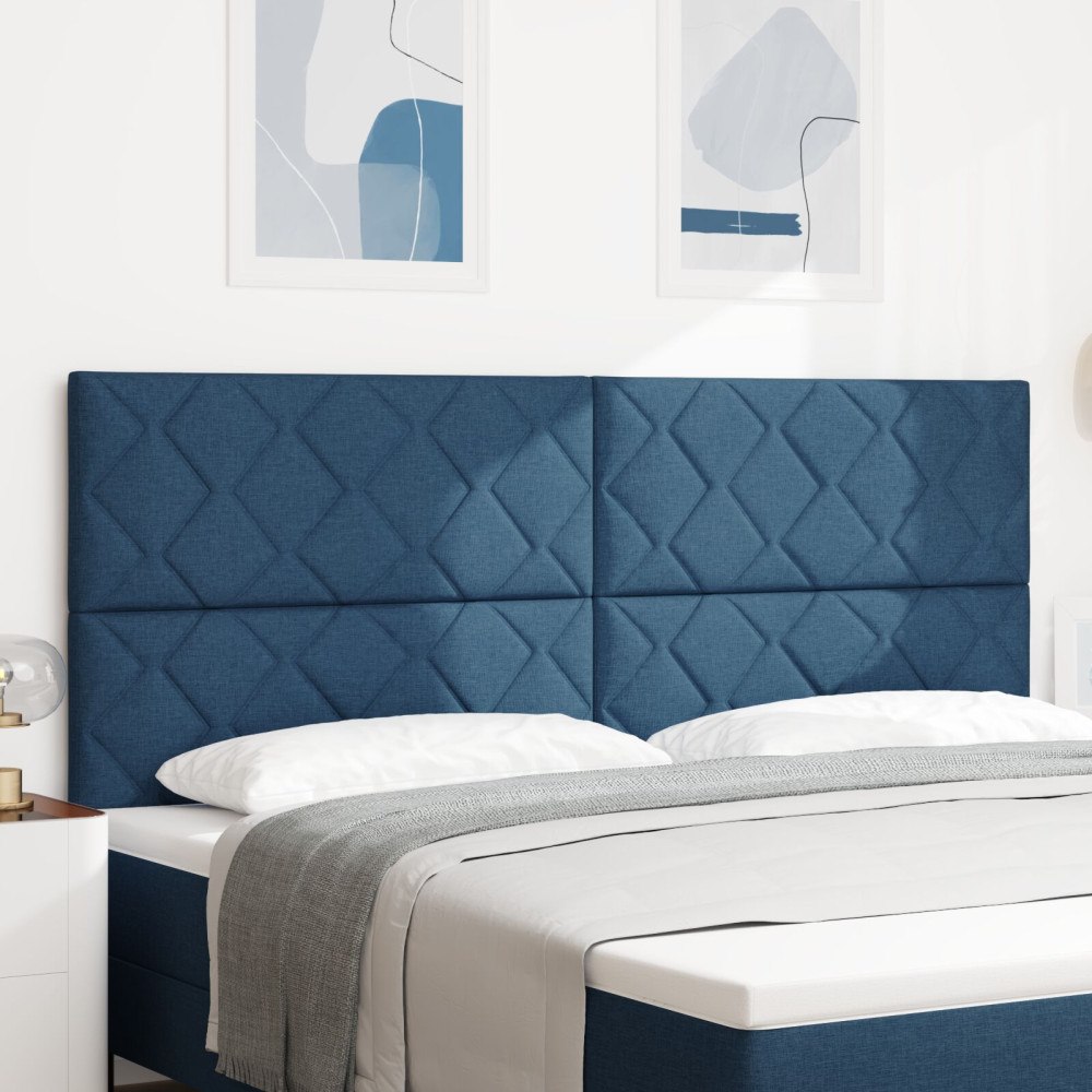 vidaXL Sänggavel Diamantblocksmönster Blå 200 cm Tyg
