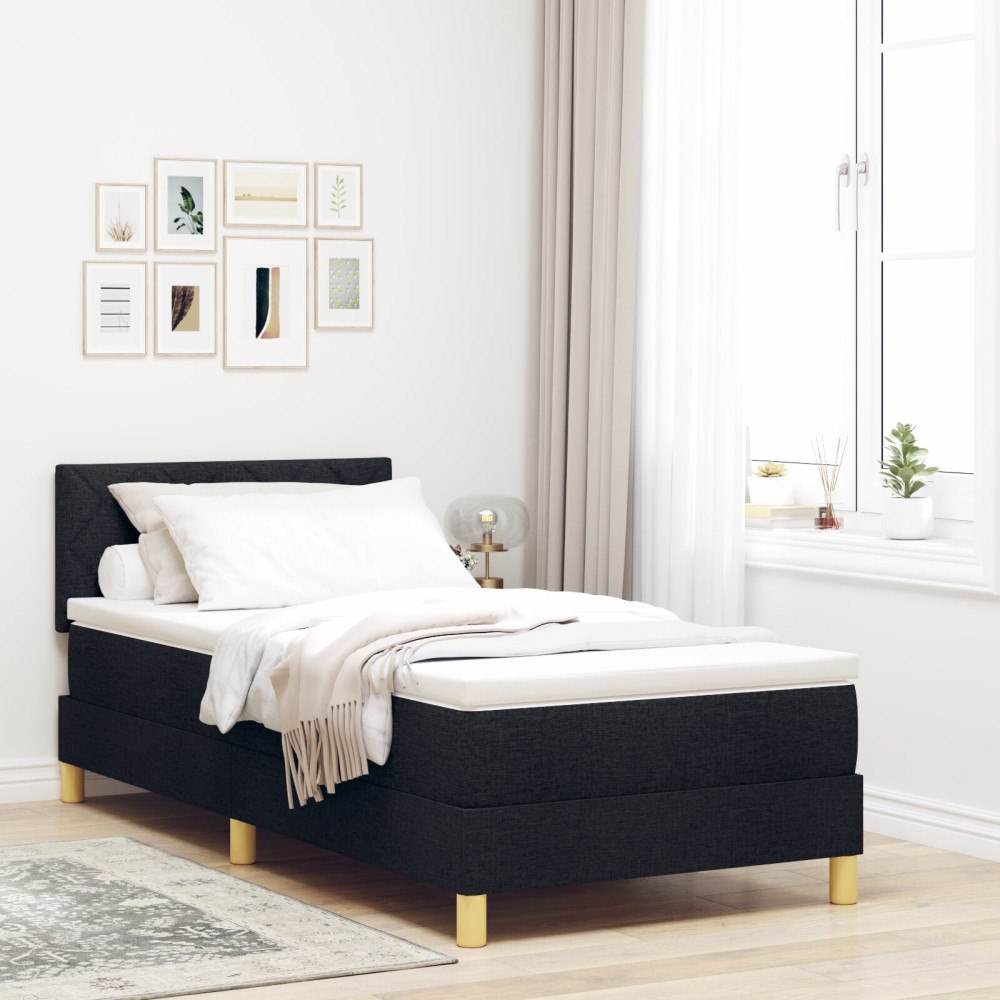 vidaXL Bäddfjäder med kudde med huvudgavel Svart 90 x 200 cm tyg