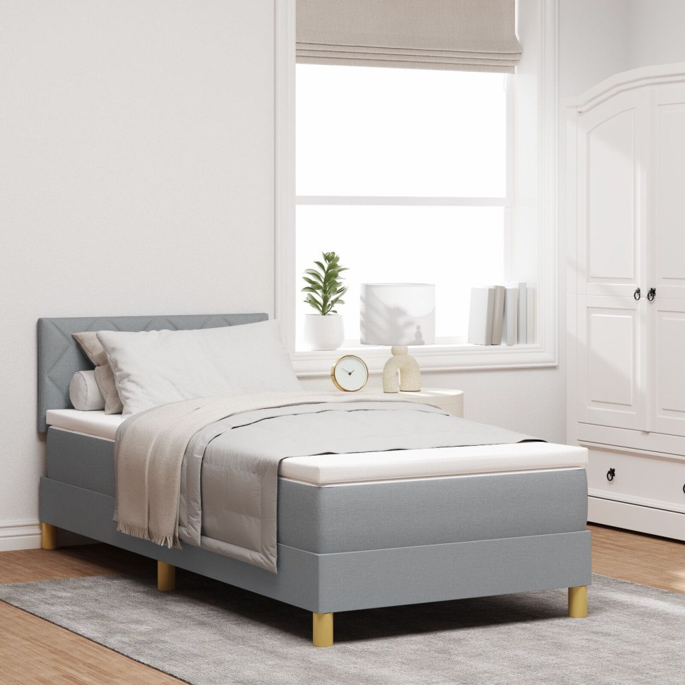 vidaXL Box Säng med Madrass Ljusgrå 100x200 cm Tyg