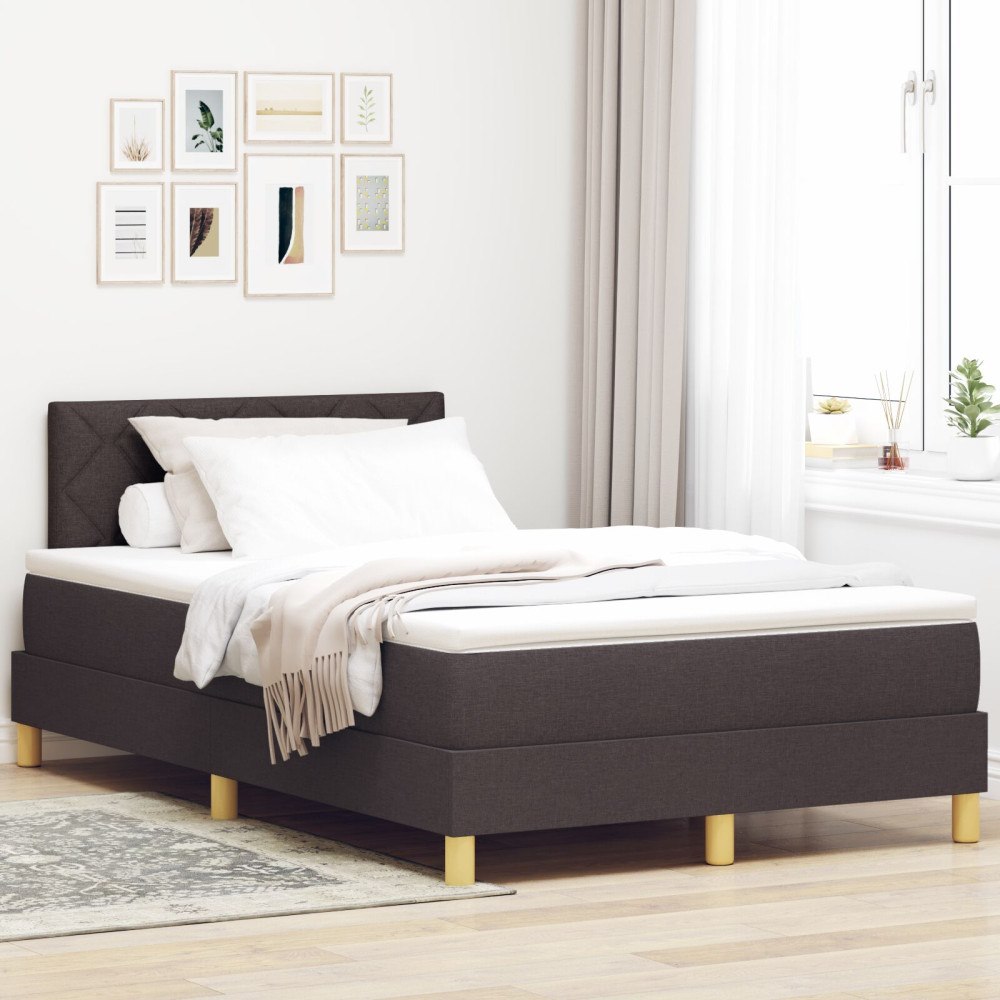 vidaXL Sängbotten med madrass mörkbrun 120x200 cm tyg
