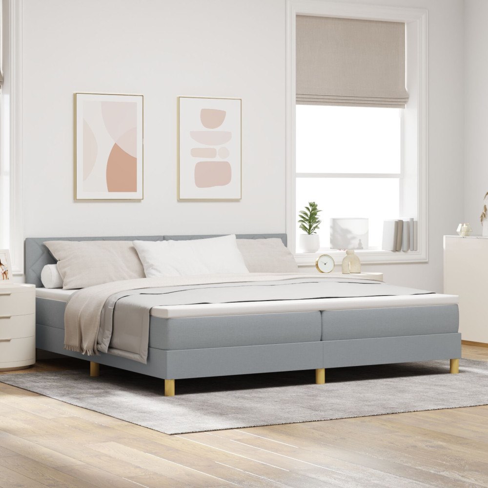 vidaXL Bäddfjäder med kudde med huvudgavel Ljusgrå 200 x 200 cm tyg