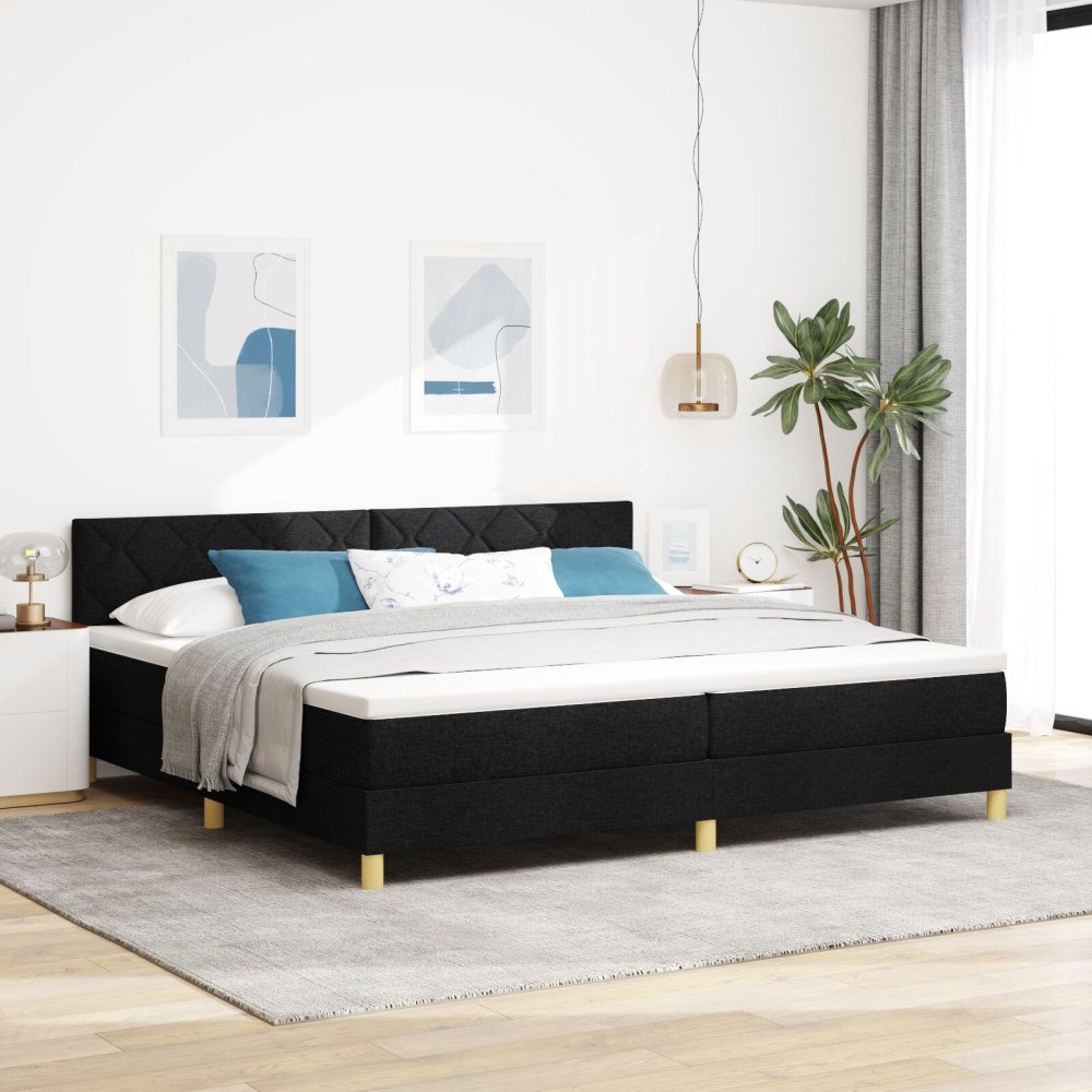 vidaXL Bäddfjäder med kudde med huvudgavel Svart 200 x 200 cm tyg