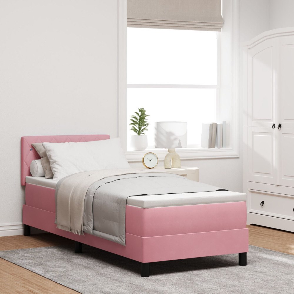 vidaXL Bäddfjäder med madrass med huvudgavel Rosa 80 x 200 cm Sammet