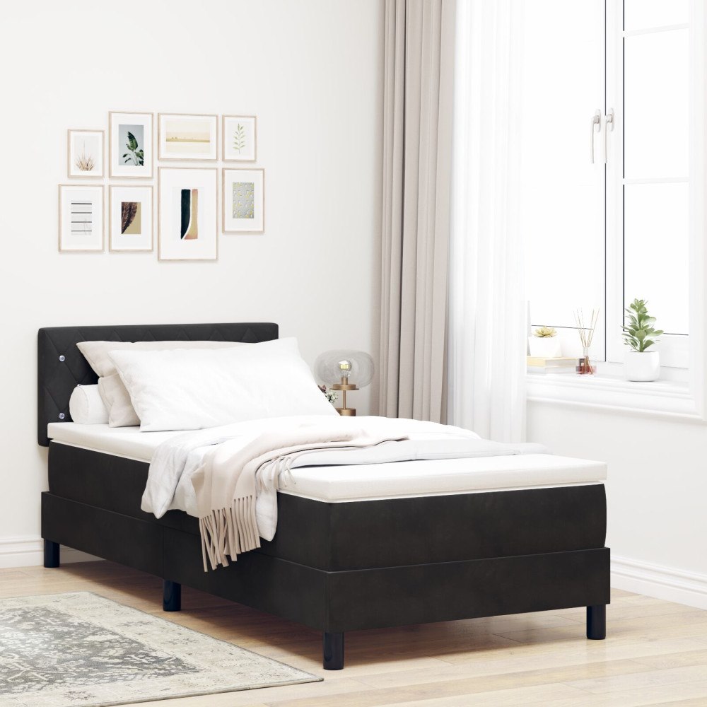 vidaXL Bäddfjäder med madrass med huvudgavel Svart 90 x 200 cm Sammet
