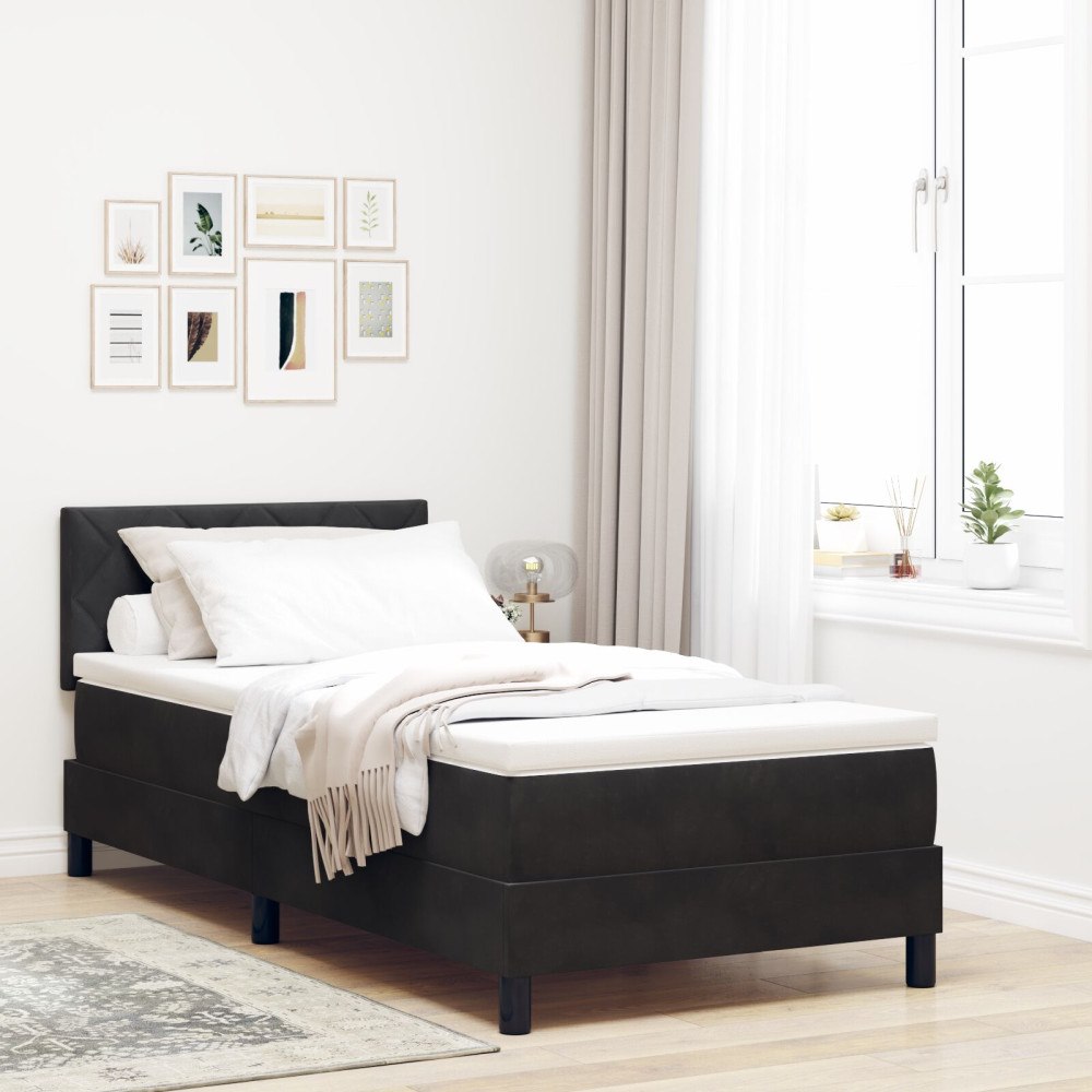 vidaXL Bäddfjäder med huvudgavel Svart 90 x 200 cm Sammet