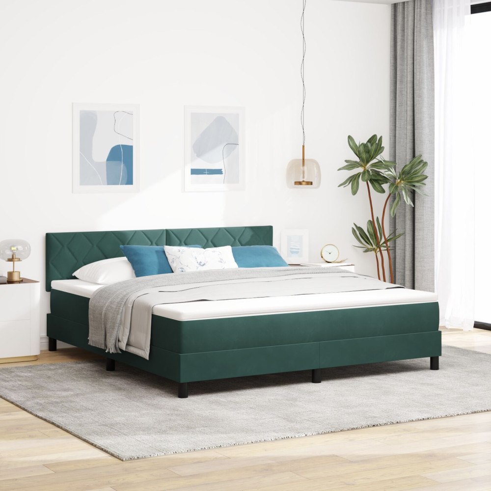 vidaXL Bäddfjäder med huvudgavel Mörkgrön 180 x 200 cm Sammet