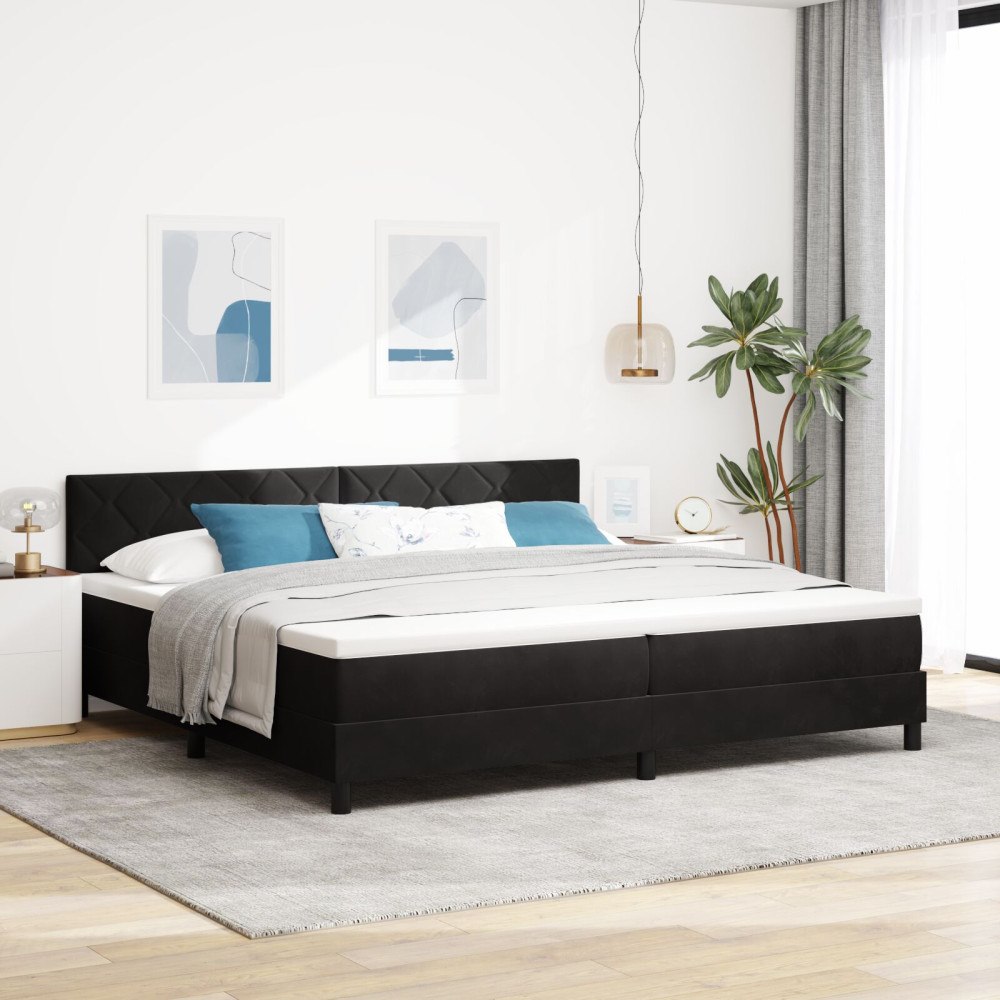 vidaXL Bäddfjäder med huvudgavel Svart 200 x 200 cm Sammet