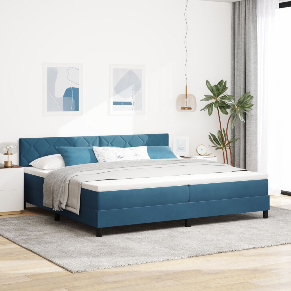 vidaXL Bäddfjäder med huvudgavel Mörkblå 200 x 200 cm Sammet