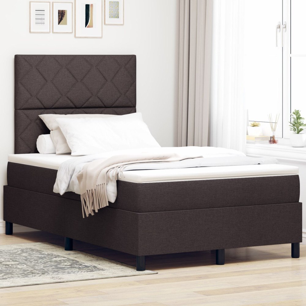 vidaXL Bäddfjäder med madrass med huvudgavel Mörkbrun 120 x 190 cm tyg