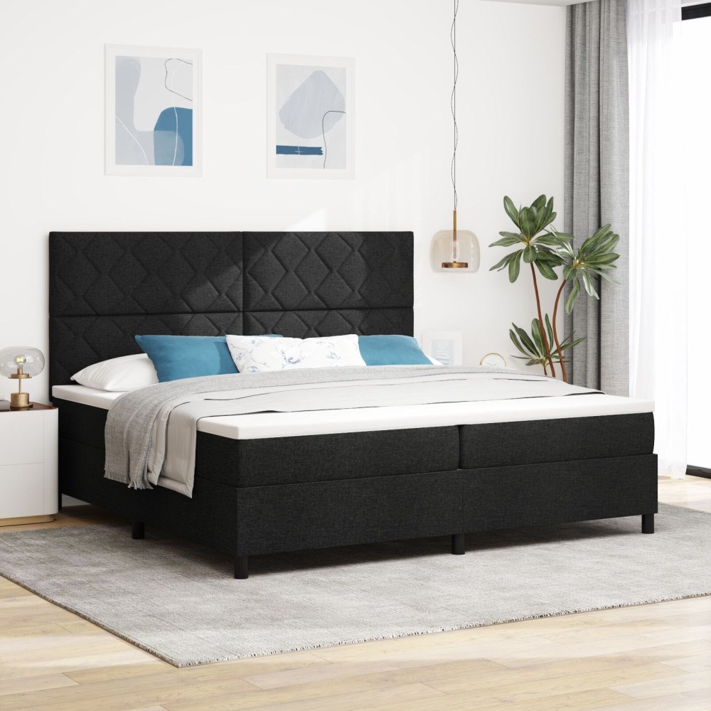 vidaXL Bäddfjäder med huvudgavel Svart 200 x 200 cm tyg