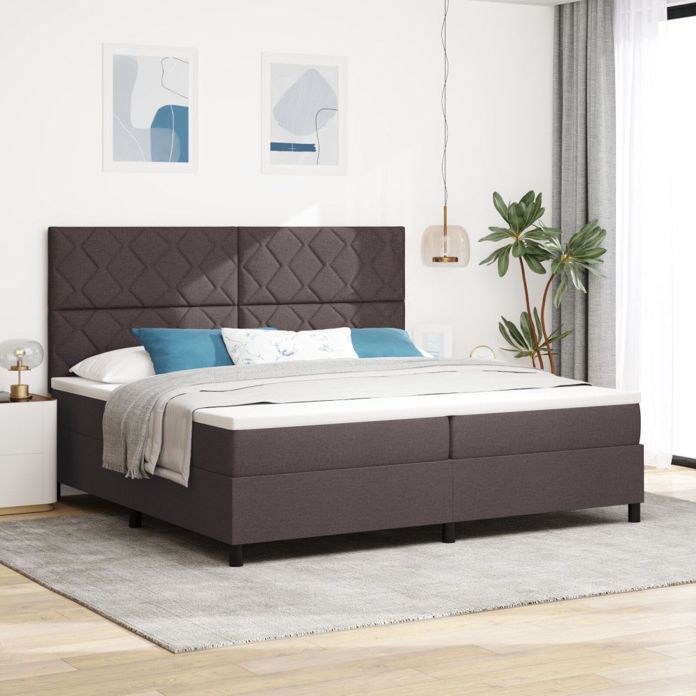 vidaXL Bäddfjäder med huvudgavel Mörkbrun 200 x 200 cm tyg