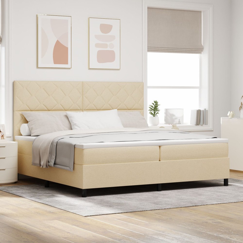 vidaXL Bäddfjäder med huvudgavel Kräm 200 x 200 cm tyg