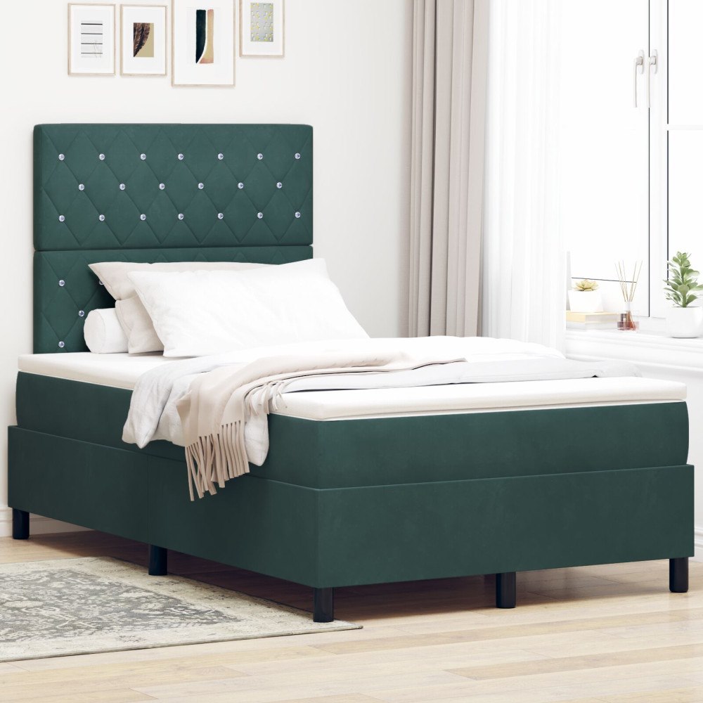 vidaXL Bäddfjäder med madrass Mörkgrön 120 x 200 cm Sammet