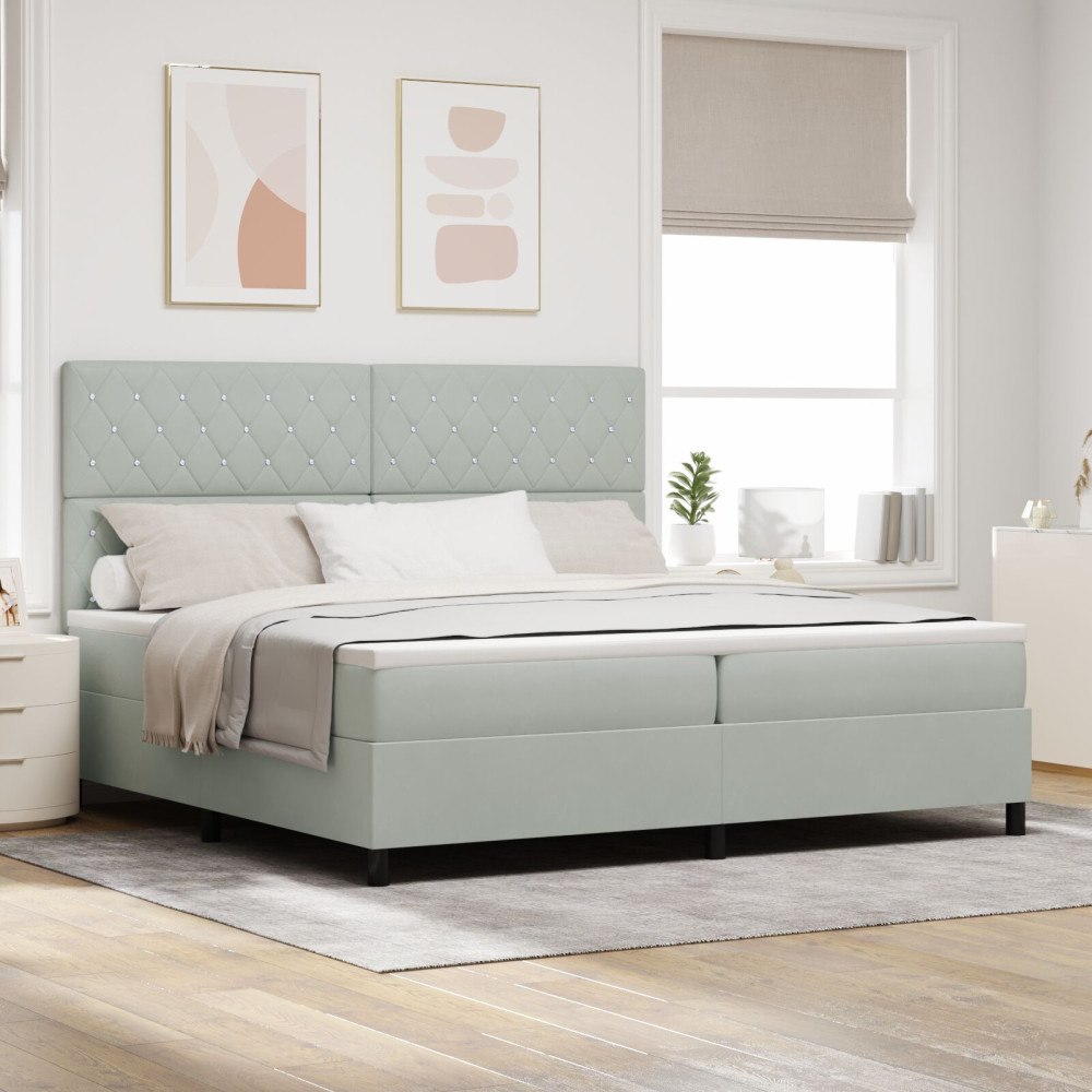 vidaXL Bäddfjäder med madrass Ljusgrå 200 x 200 cm Sammet