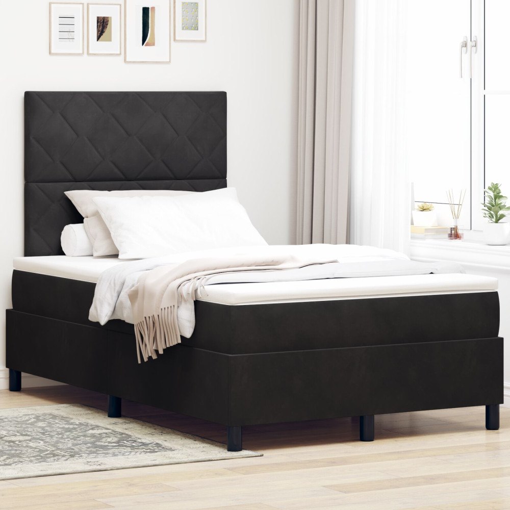 vidaXL Bäddfjäder med huvudgavel Svart 120 x 200 cm Sammet
