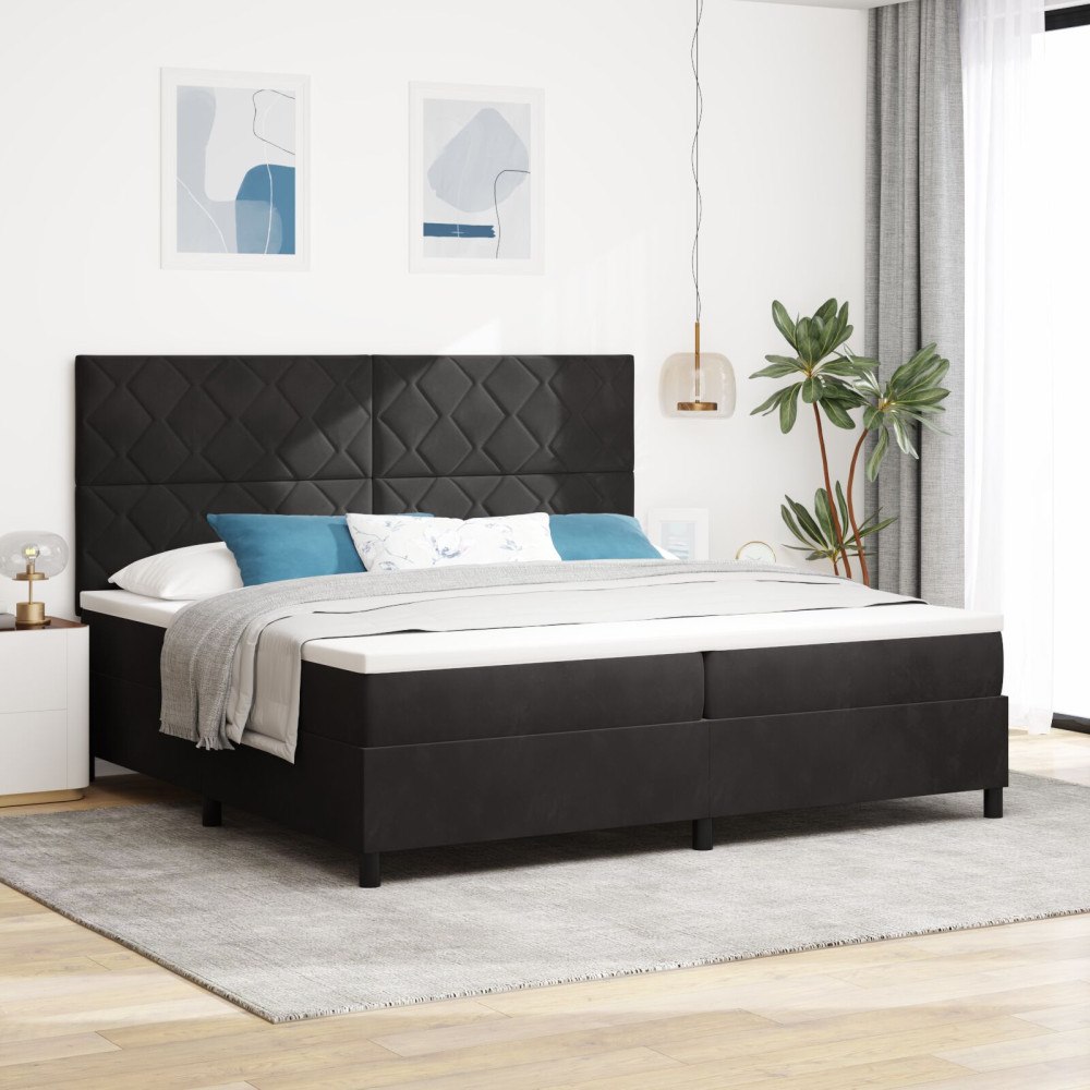vidaXL Bäddfjäder med huvudgavel Svart 200 x 200 cm Sammet