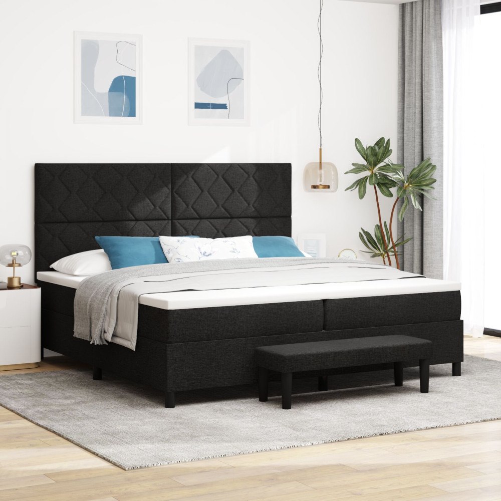 vidaXL Bäddfjäder med huvudgavel Svart 200 x 200 cm tyg
