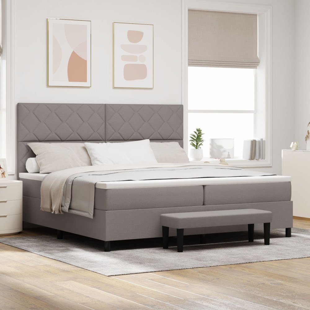 vidaXL Bäddfjäder med huvudgavel Taupe 200 x 200 cm tyg