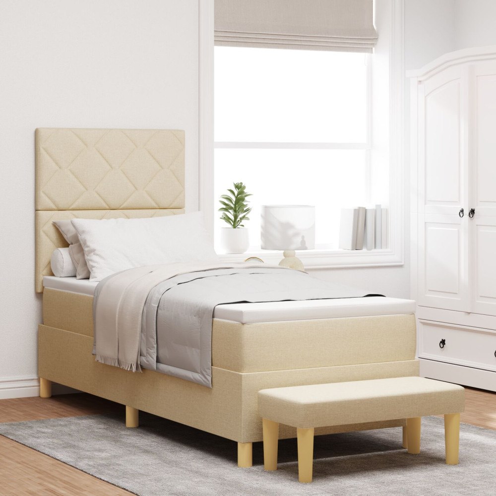 vidaXL Bäddfjäder med madrass med huvudgavel Kräm 80 x 200 cm tyg