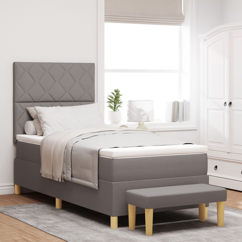 vidaXL Bäddfjäder med madrass med huvudgavel Taupe 90 x 200 cm tyg