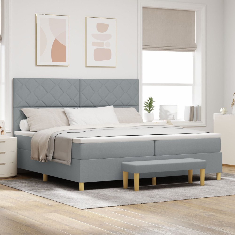vidaXL Bäddfjäder med kudde med huvudgavel Ljusgrå 200 x 200 cm tyg