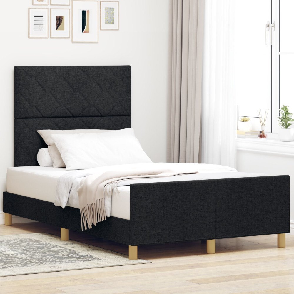 vidaXL Sängram med huvudgavel Svart 120 x 190 cm tyg
