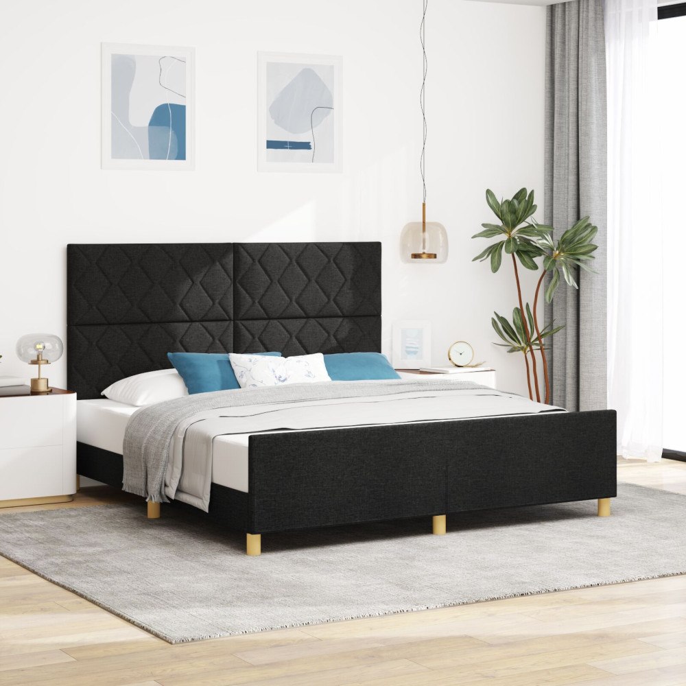 vidaXL Sängram med huvudgavel Svart 180 x 200 cm tyg