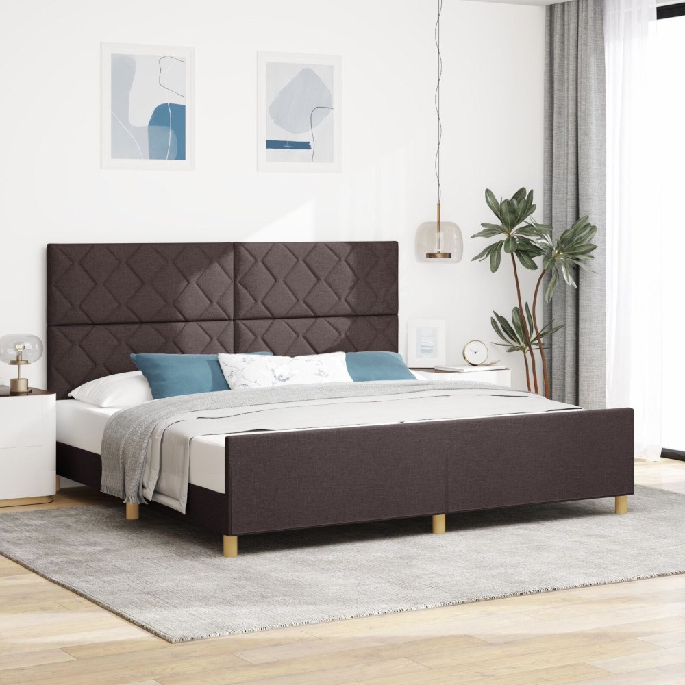 vidaXL Sängram med huvudgavel Mörkbrun 200 x 200 cm tyg