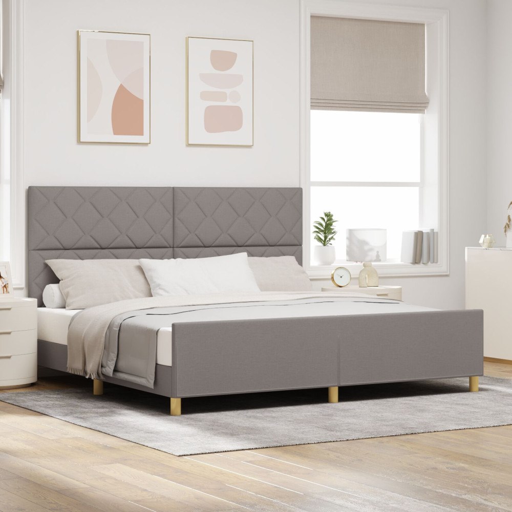 vidaXL Sängram med huvudgavel Taupe 200 x 200 cm tyg