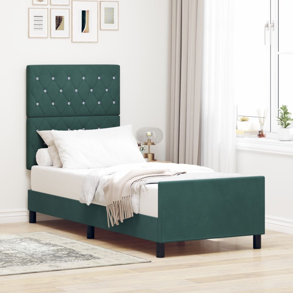 vidaXL Sängram Mörkgrön 80x200 cm Sammet