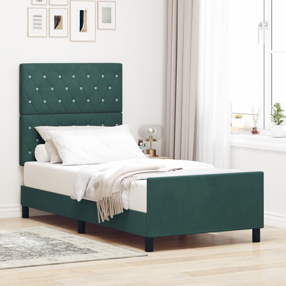 vidaXL Sängram Mörkgrön 90x200 cm Sammet