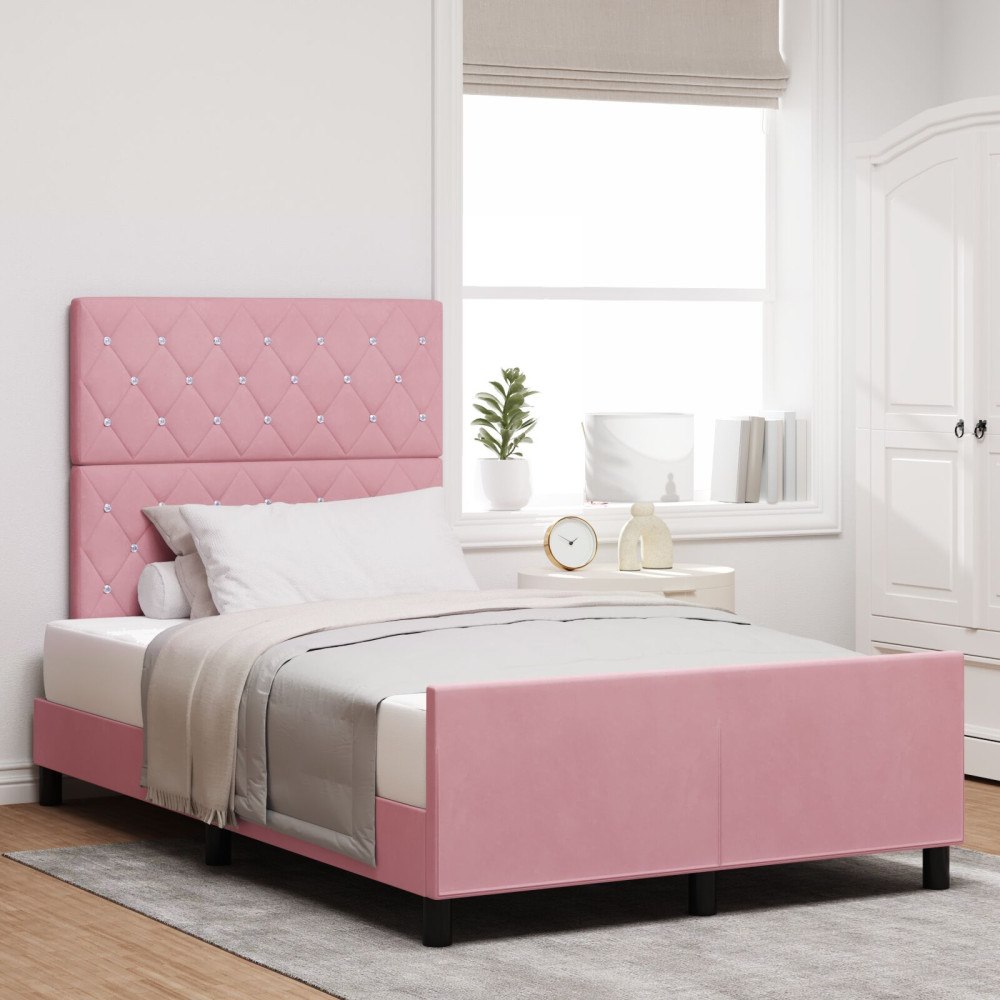 vidaXL Bäddfjäder med huvudgavel Rosa 120 x 200 cm Sammet
