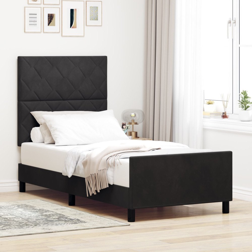 vidaXL Sängram Svart 90x190 cm Sammet