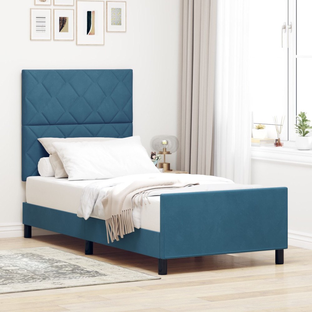 vidaXL Sängram Mörkblå 100x200 cm Sammet
