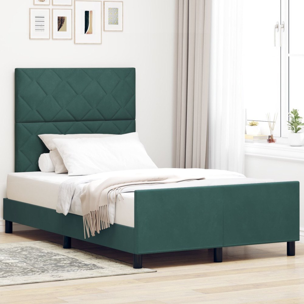 vidaXL Sängram Mörkgrön 120x190 cm Sammet