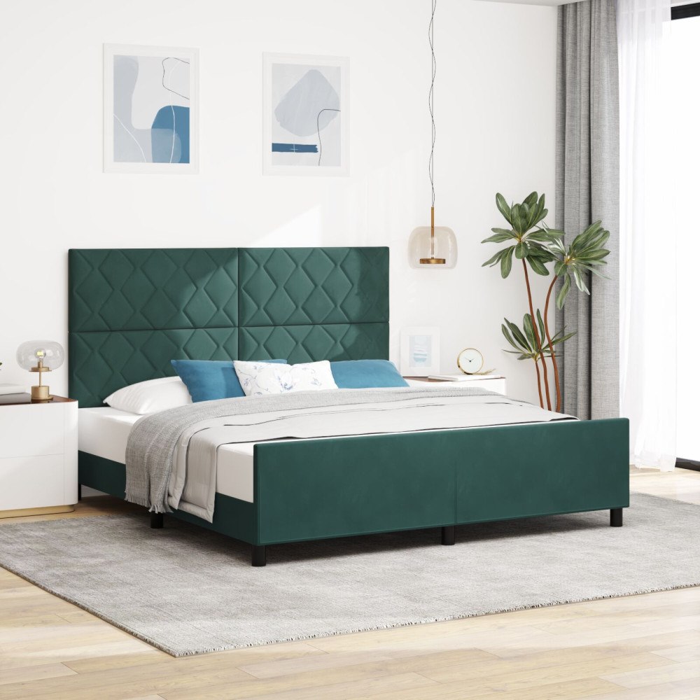 vidaXL Bäddfjäder med huvudgavel Mörkgrön 180 x 200 cm Sammet