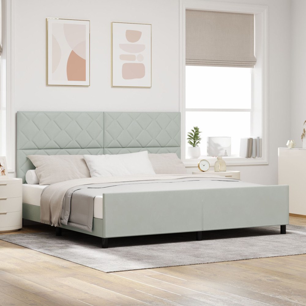 vidaXL Sängram Ljusgrå 200x200 cm Sammet