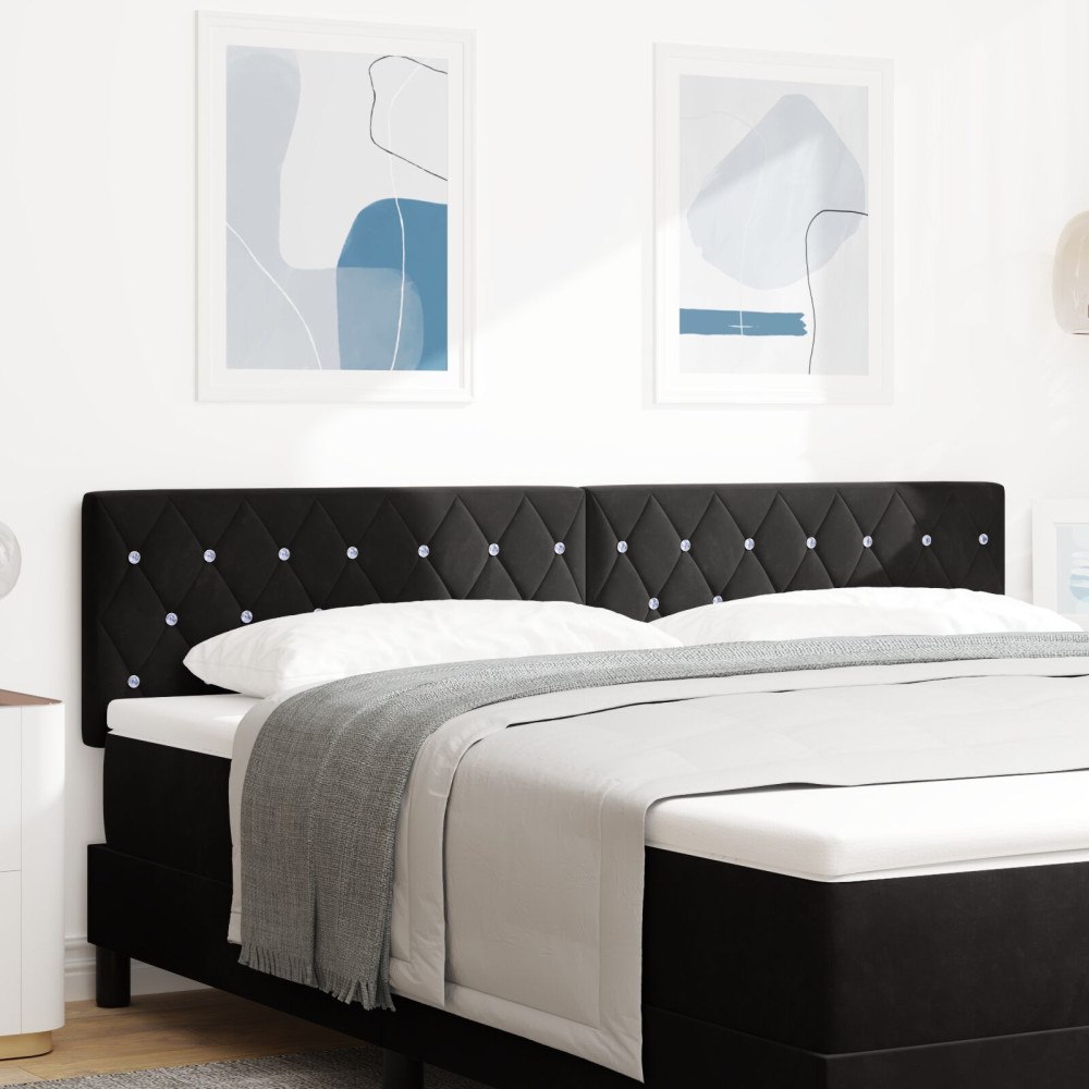 vidaXL Sänggavel med Kristallknappar, Svart 180 cm Sammet