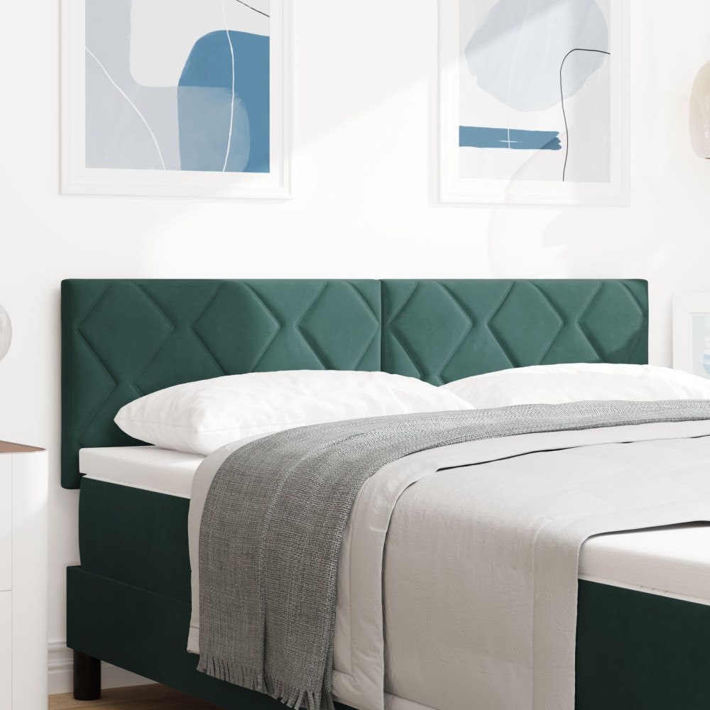vidaXL Sänggavel Diamant Blockdesign Mörkgrön 160 cm Sammet