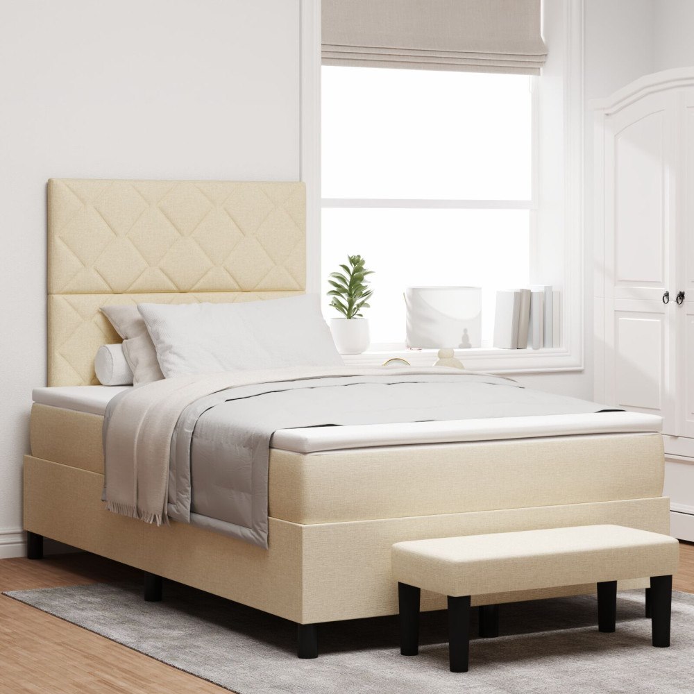 vidaXL Box Spring Säng med Madrass & Bänk Cream 120x200 cm Tyg