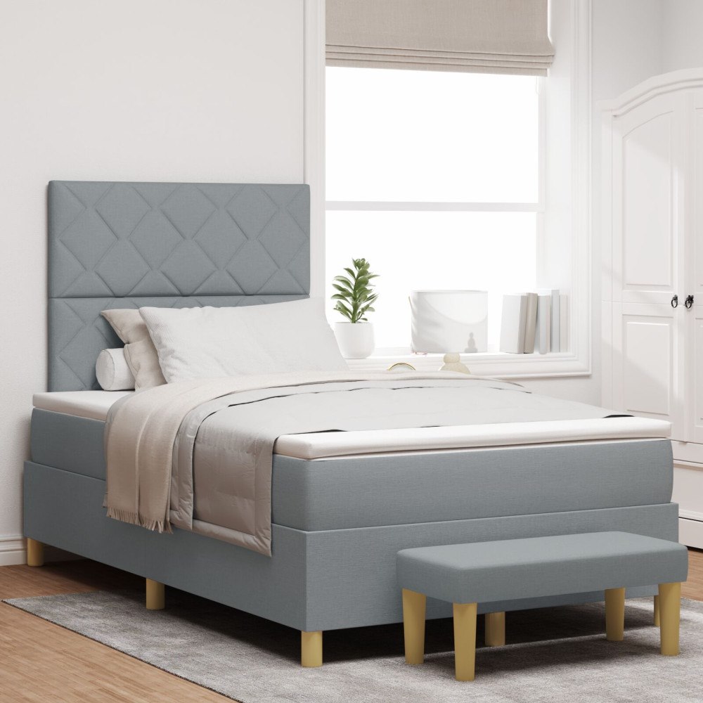 vidaXL Boxvårdmadrass med madrass & bänk Ljusgrå 120x190 cm Tyg