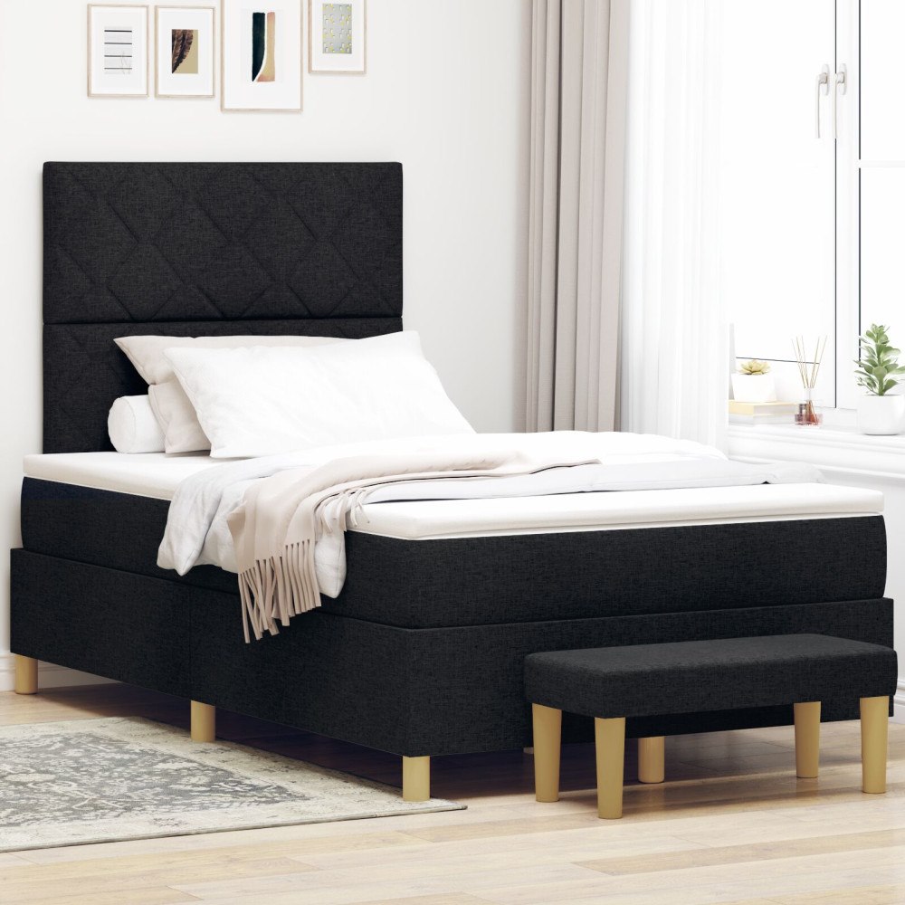 vidaXL Box Spring Säng med Madrass & Bänk Svart 120x190 cm Tyg