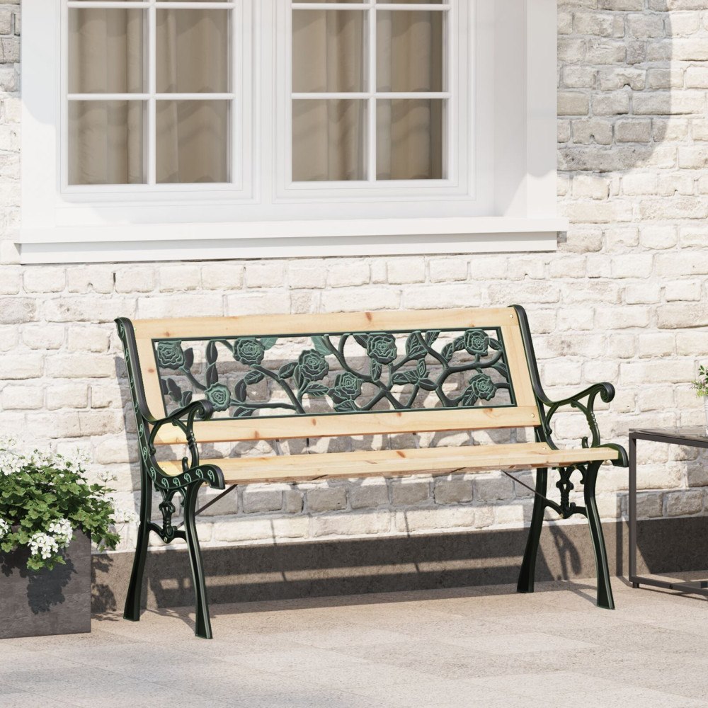 vidaXL Trädgårdssoffa med rosmönstrat ryggstöd 116 cm trä