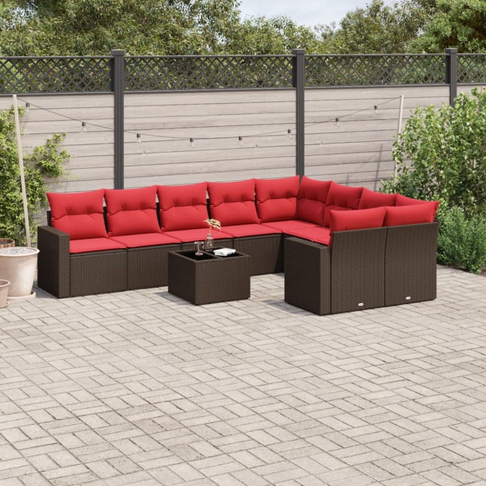 vidaXL Loungegrupp 10 delar med brun dynor konstrotting