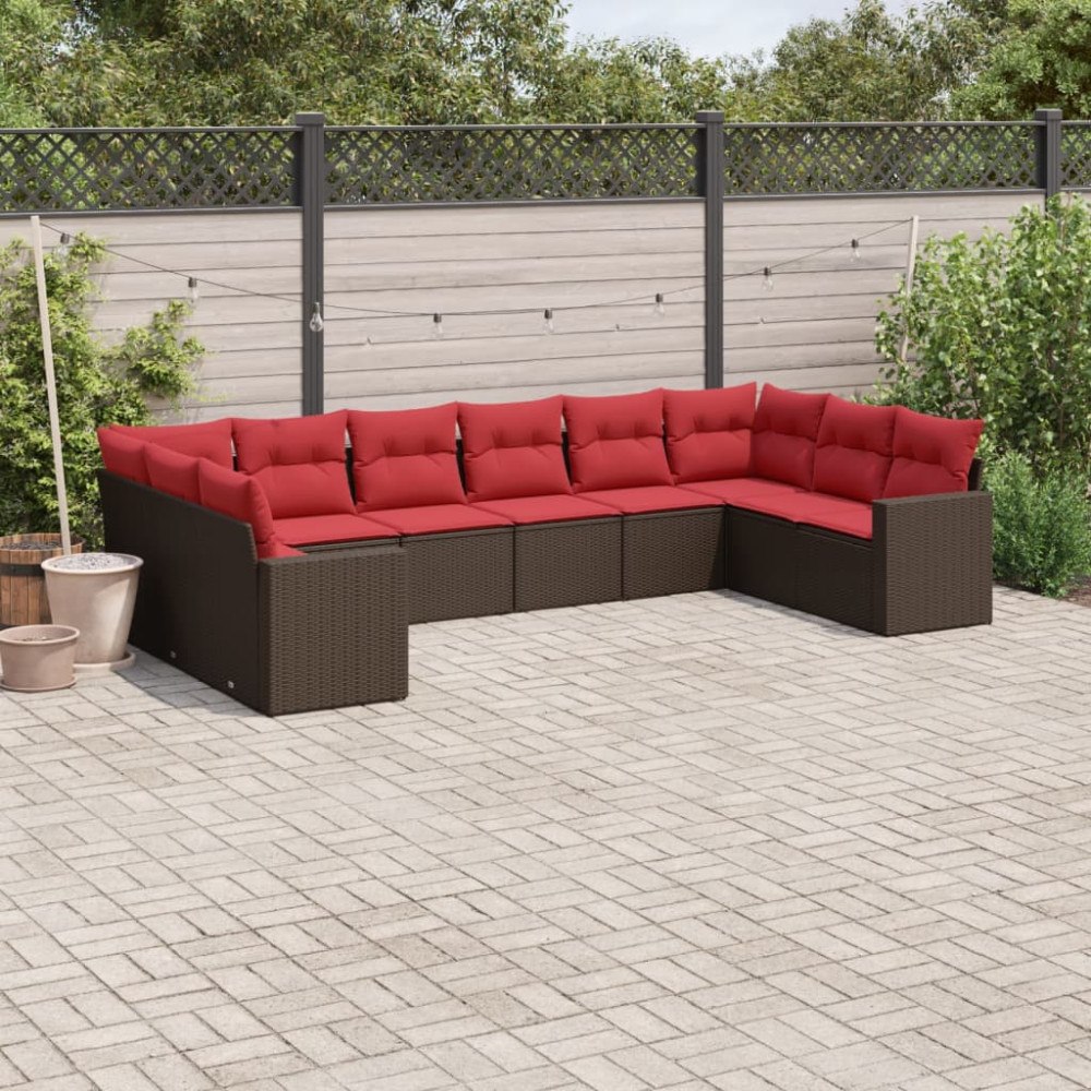 vidaXL Loungegrupp 10 delar med brun dynor konstrotting